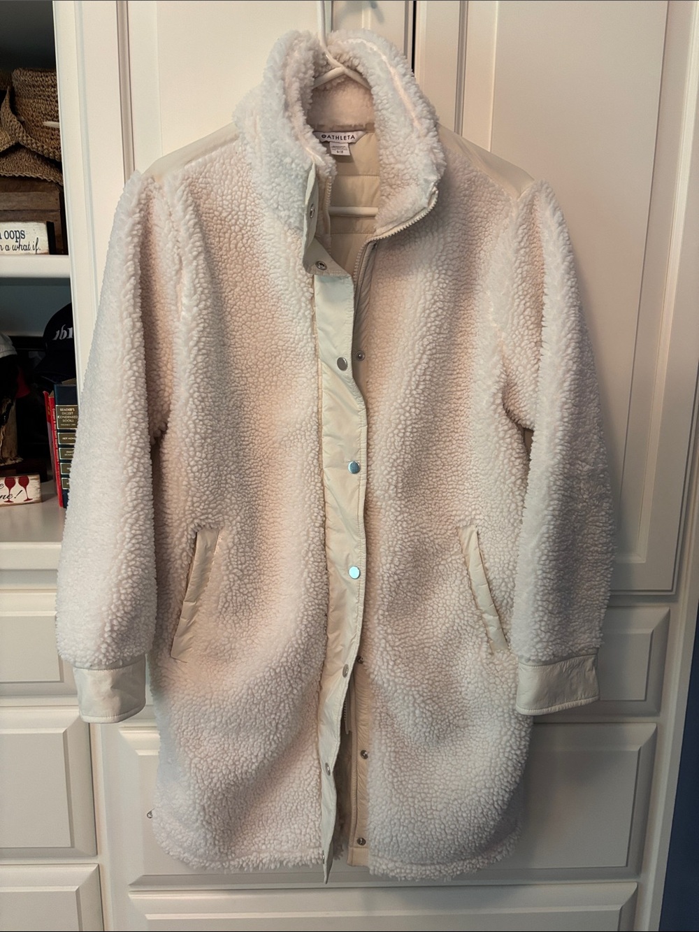 Athleta Cozy Day Hybrid Long Sherpa Coat - Cream White - Size S/P Petite